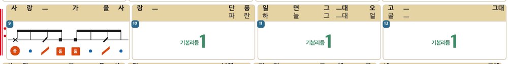 마디 칸 위쪽 띠에 얹힌 가사